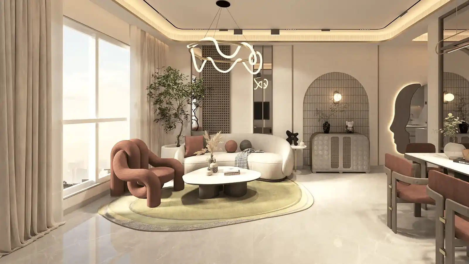 Spacious living room interiors at ASSETZ KVN NIWA & NEO